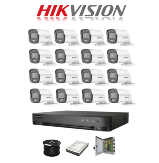 Hikvision 16 Channel 3K 5MP 40M ColorVu Kit | 16x 5MP SMART HYBRID Colorvu Cameras | 2TB HDD | 100m RG59 | 40M