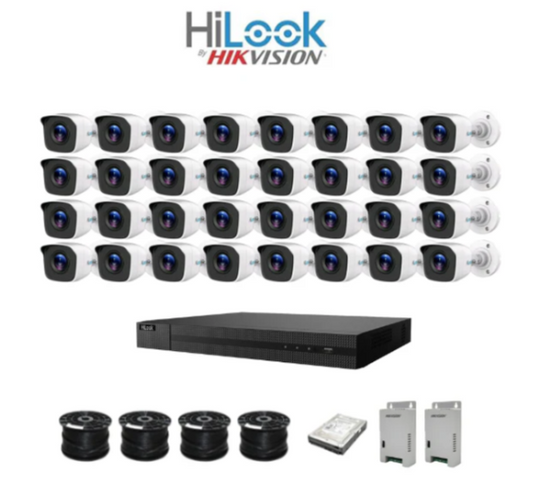 HiLook by HikVision 32 Ch Turbo HD Kit - Embedded DVR - 32 x HD1080P Camera - 20m IR - 2TB HD - 400m Cable