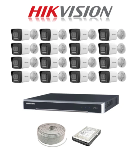 Hikvision Smart Hybrid 2MP IP camera kit, 32ch 4K NVR with 16 POE, 16 x Hikvision 2MP IP bullet cameras 30m IR, 4TB HDD, 300m cable