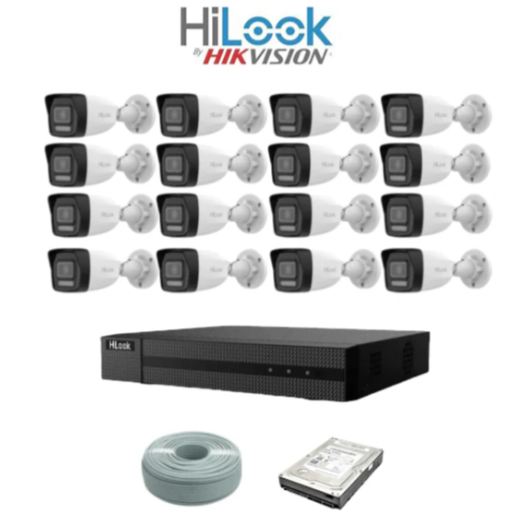 HiLook by Hikvision 16 Ch 2MP IP AUDIO camera kit - 16ch NVR with 16 POE - 16 x 2MP IP cameras 30m IR - 2TB HDD - 305m Cat5 cable