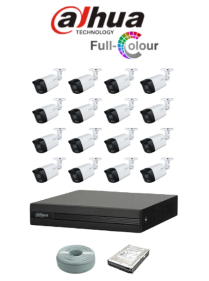 Dahua 16ch Full-Color HD Kit - HD DVR _ 16 x 1080p Full-Color cameras - 40m Full colour night vision - 1TB HDD - 100m Cable