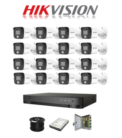 Hikvision 16ch 5MP Turbo HD kit - HD DVR - 16 x 3K 5MP Smart Hybrid Light Audio Camera - 2TB HDD - 100m Cable - 20m Night vision