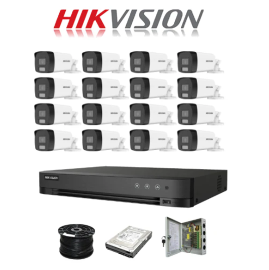 Hikvision 16ch 5MP Turbo HD kit - HD DVR - 16 x 3K 5MP Smart Hybrid Light Audio Camera - 2TB HDD - 100m Cable - 40m Night vision