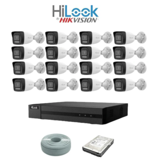 HiLook by Hikvision 16 Ch 6 MP Smart Hybrid Light camera kit - 16ch NVR with 16 POE - 16 x 6MP IP cameras 30m IR - 2TB HDD - 305m Cat5 cable