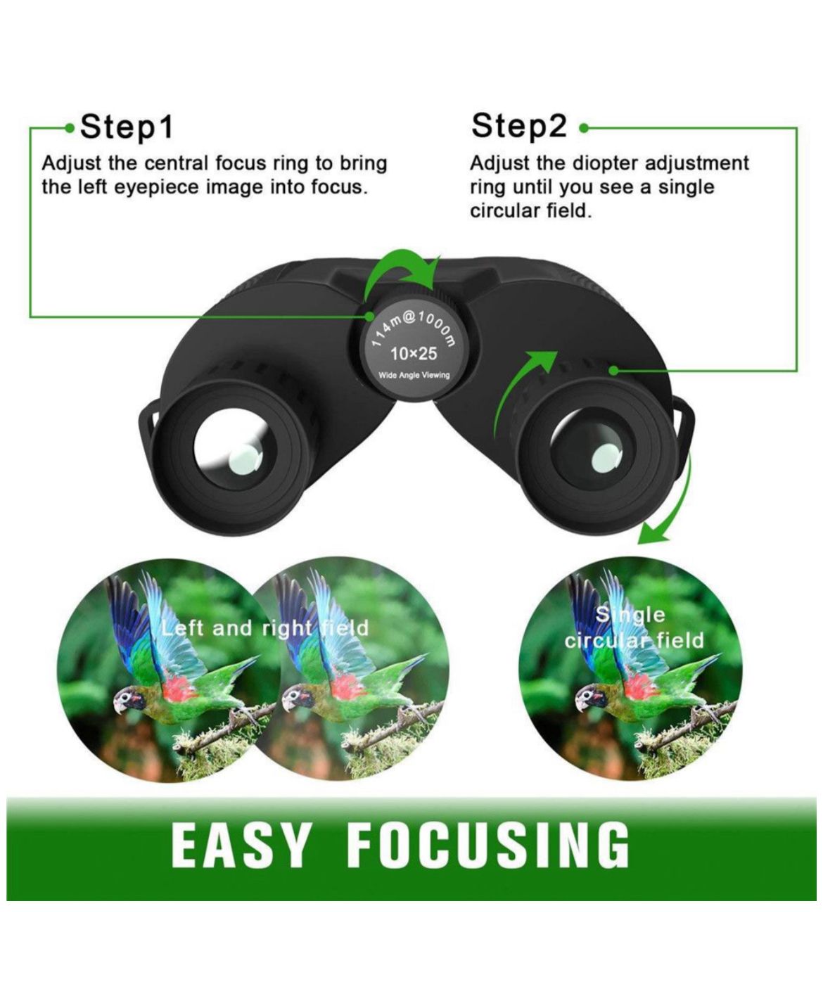 High-Powered 10x25 Binoculars – Perfect for Hunting & Hiking, 1000m Range