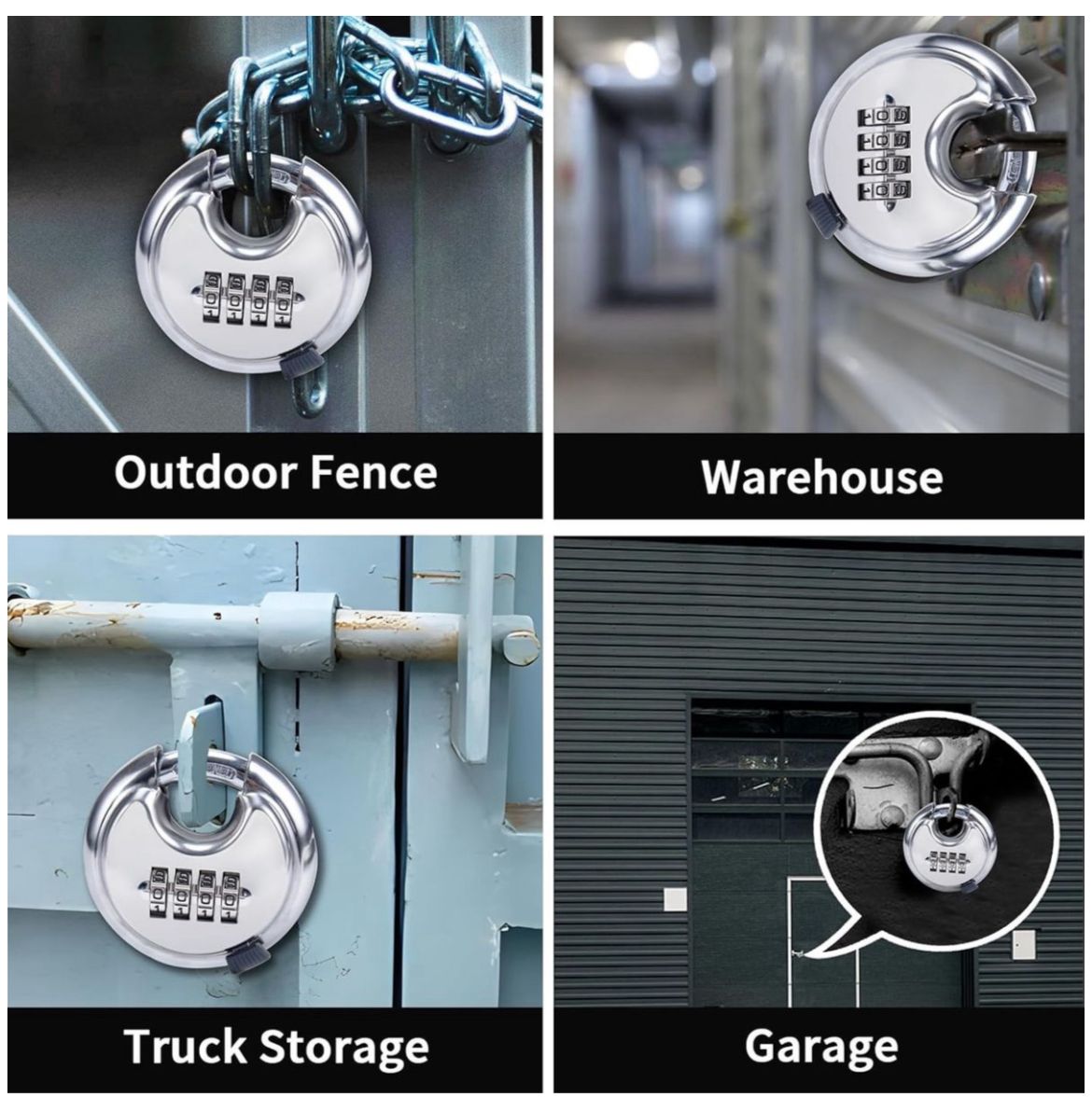Secure Stainless Steel Round Lock – 4-Digit Discus with Reinforced Shackle