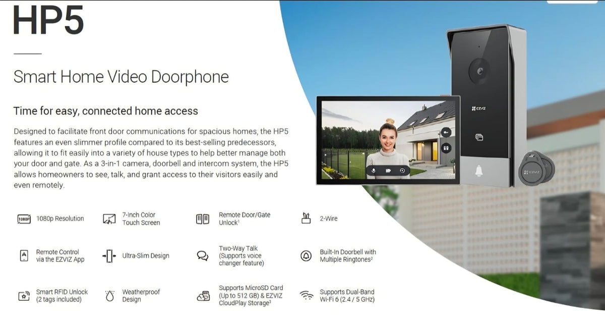 EZVIZ HP5 2MP Smart Home Video Doorphone Remote Door/Gate Unlock system
