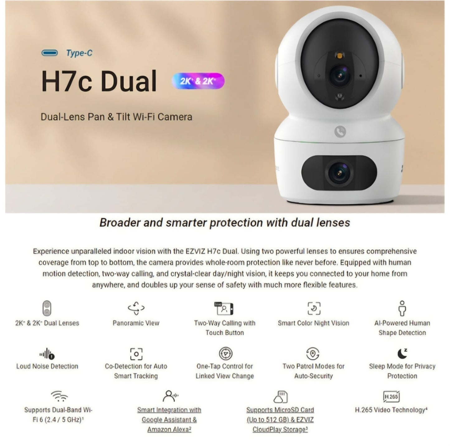 EZVIZ H7C Dual 2K+ Patrol Mode Pan/Tilt WiFi Indoor Camera