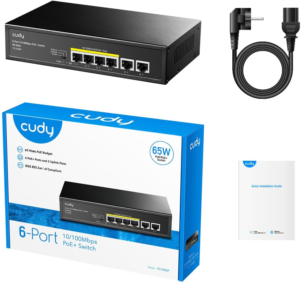 Cudy 6 Port Fast Ethernet 4 PoE 65W Switch(FS1006P)