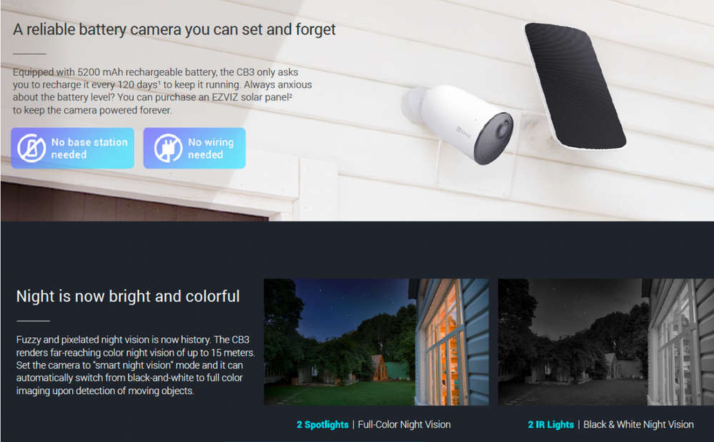 EZVIZ CB3 2K WiFi Battery Security Camera with Solar Panel Bundle Kit